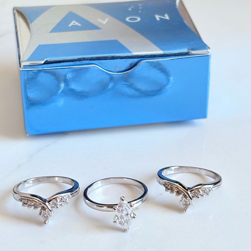 Avon Marquise CZ Ring Enhancer Jacket Set 3pc Silver Tone Bridal Size 7 NIB